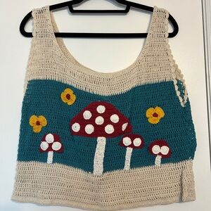 EARTHBOUND Teal and Cream Crochet Top